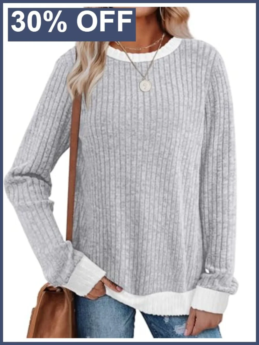 Sampeel Women's Long Sleeve Tunic Sweater Color Block Loose Fit Crewneck